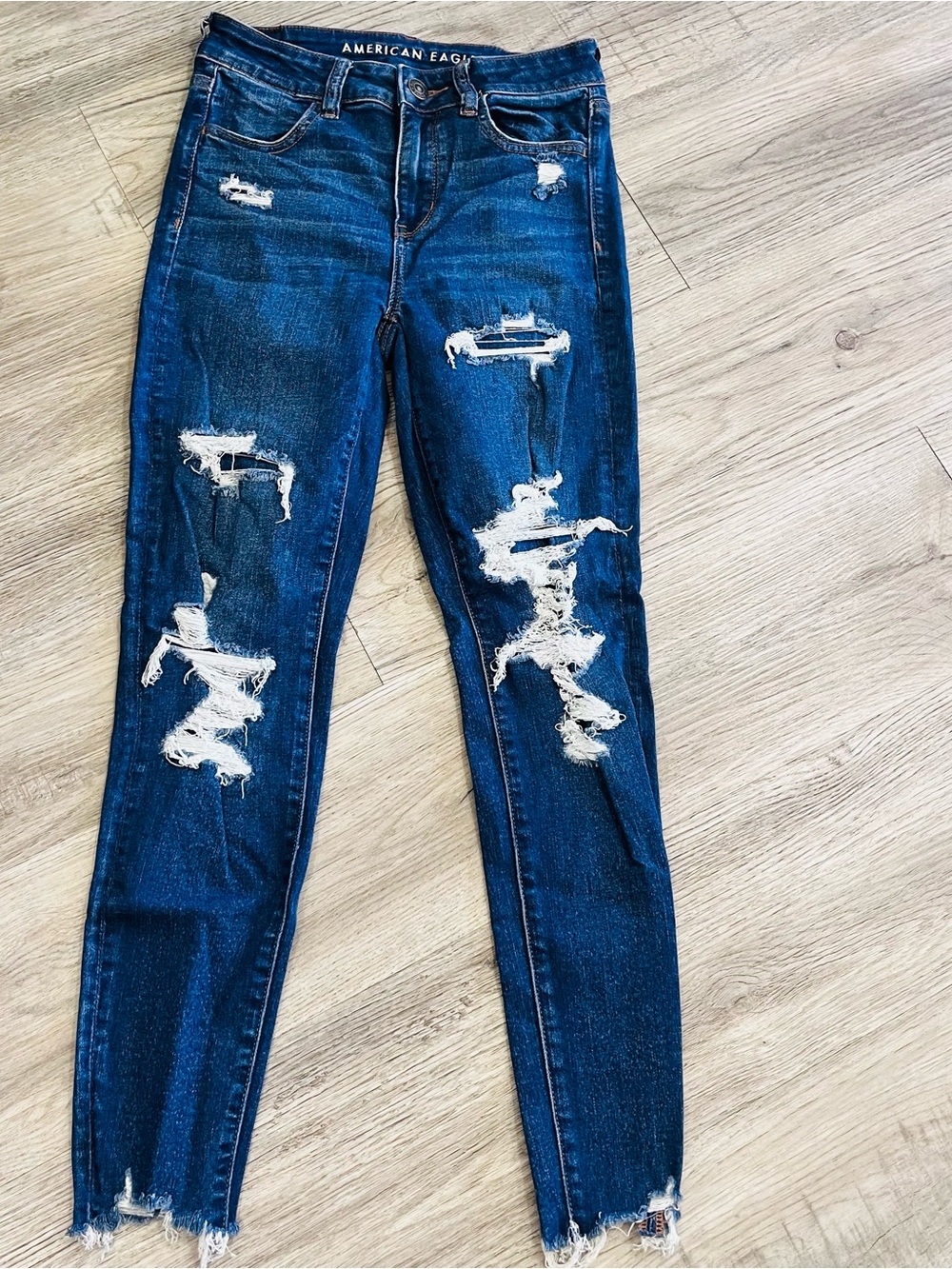 American Eagle Outfitters Dark Blue Distressed Skinny Jeans